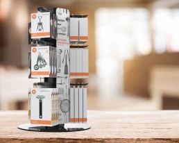 modular spinner display with kitchen products